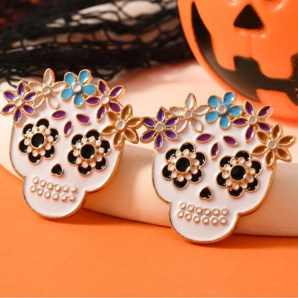 Sugar Skull Stud Earrings - Picture 1 of 6